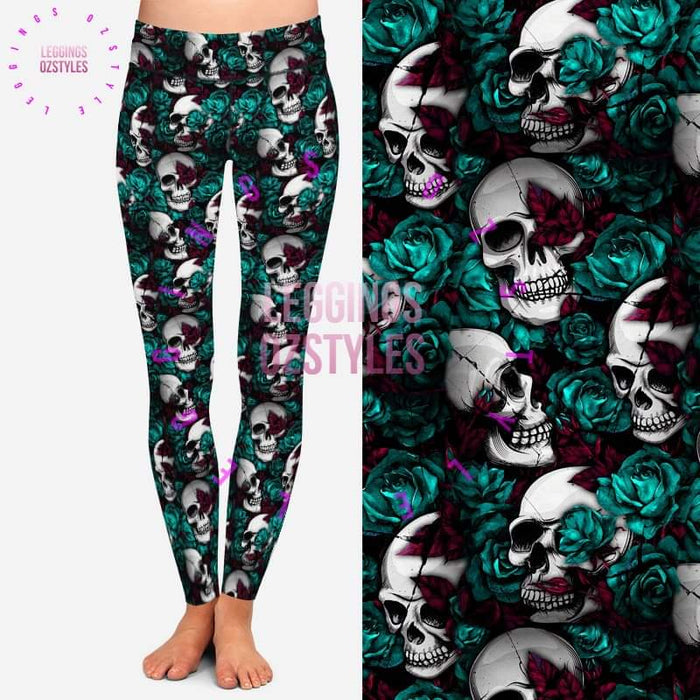 SKULL & GREEN ROSES - please msg size / Full Length