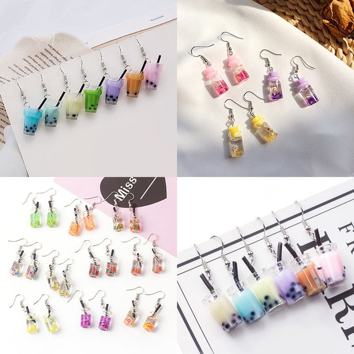 New Fun Pearl Milk Tea Cups & Jars Drop Earrings