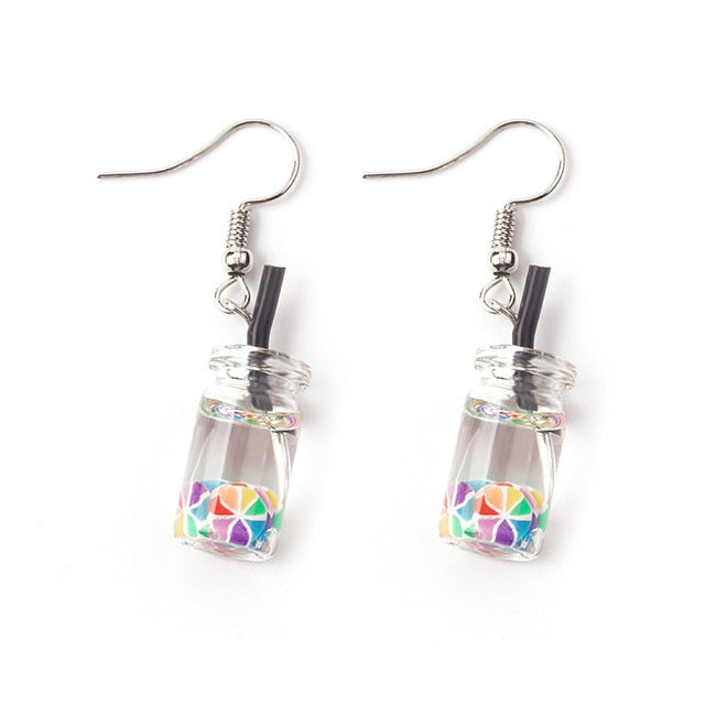 New Fun Pearl Milk Tea Cups & Jars Drop Earrings