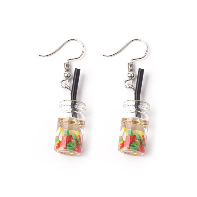 New Fun Pearl Milk Tea Cups & Jars Drop Earrings