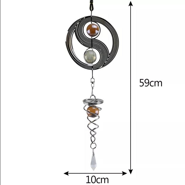 NEW Indoor/Outdoor Yinyang Wind Chime With Crystal Balls Pendant Feature