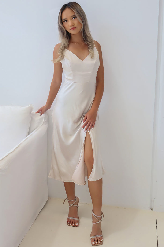 Odette Midi Dress - Champagne - Runway Goddess