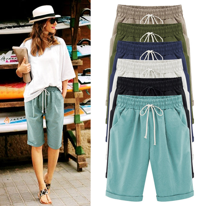 Oversized Womens Summer Cotton Linen Casual Shorts