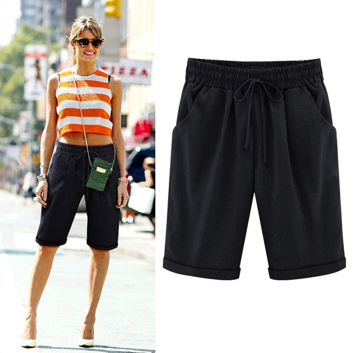 Oversized Womens Summer Cotton Linen Casual Shorts