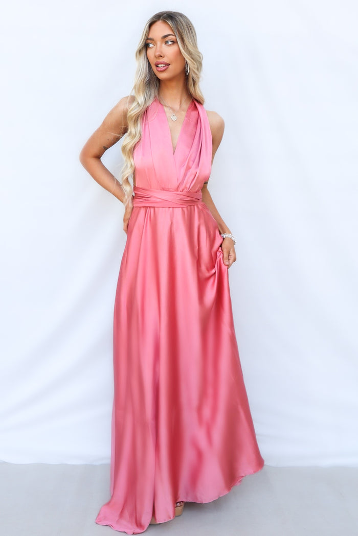 Pandora Multiway Gown - Rose Pink Satin - Runway Goddess