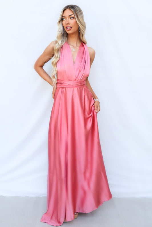 Pandora Multiway Gown - Rose Pink Satin - Runway Goddess