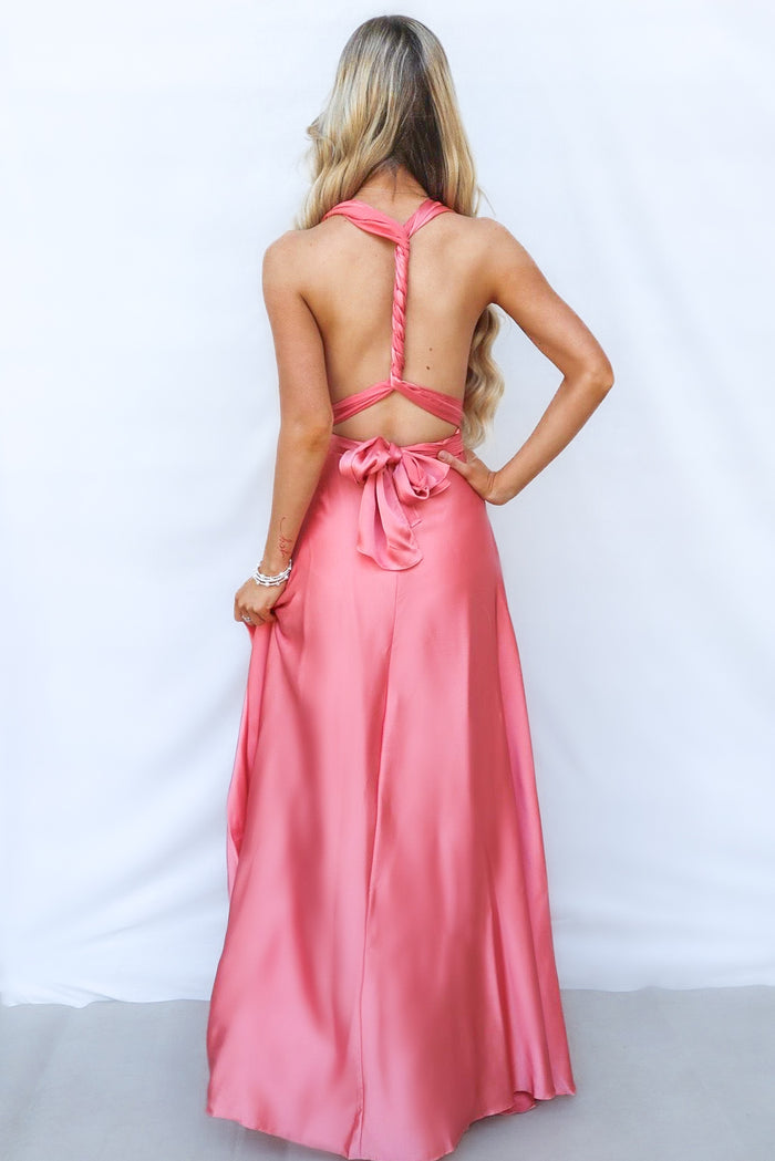 Pandora Multiway Gown - Rose Pink Satin - Runway Goddess