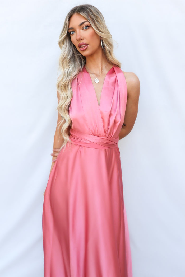 Pandora Multiway Gown - Rose Pink Satin - Runway Goddess