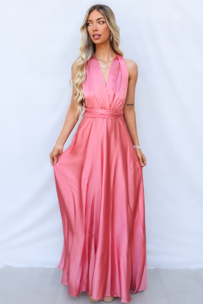 Pandora Multiway Gown - Rose Pink Satin - Runway Goddess