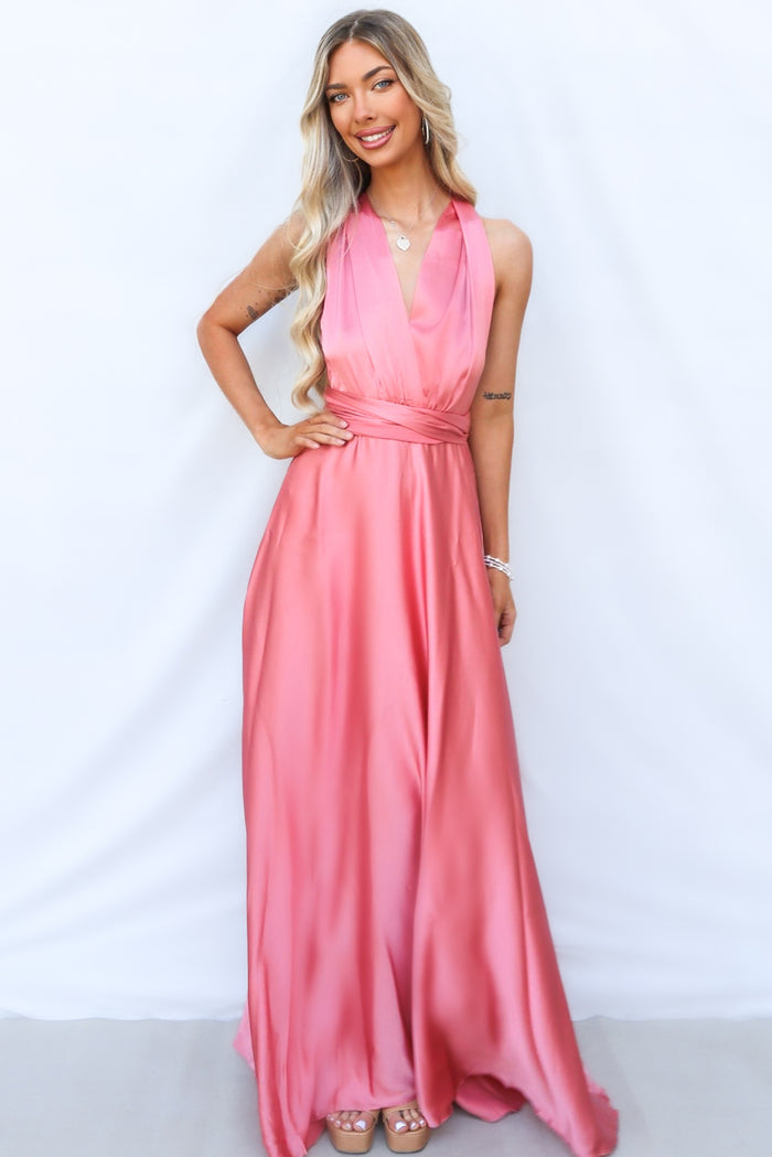 Pandora Multiway Gown - Rose Pink Satin - Runway Goddess