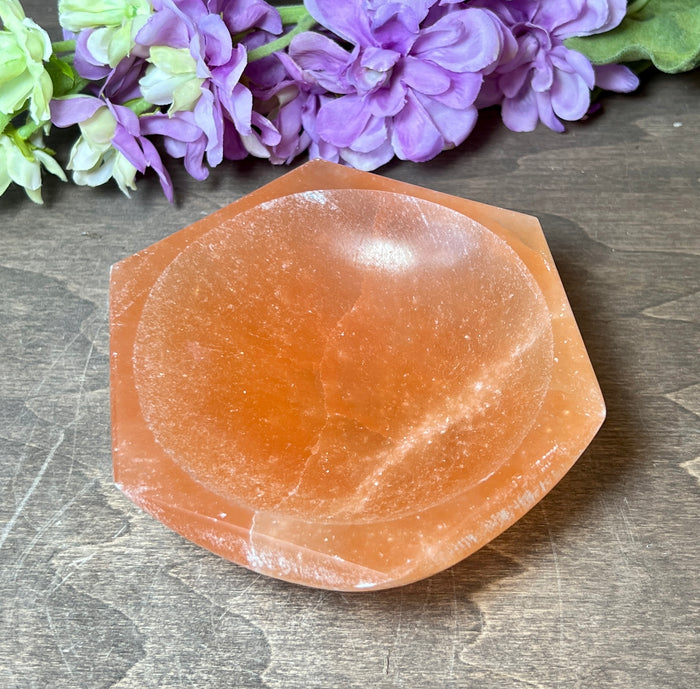 Peach Selenite Hexagon Bowl