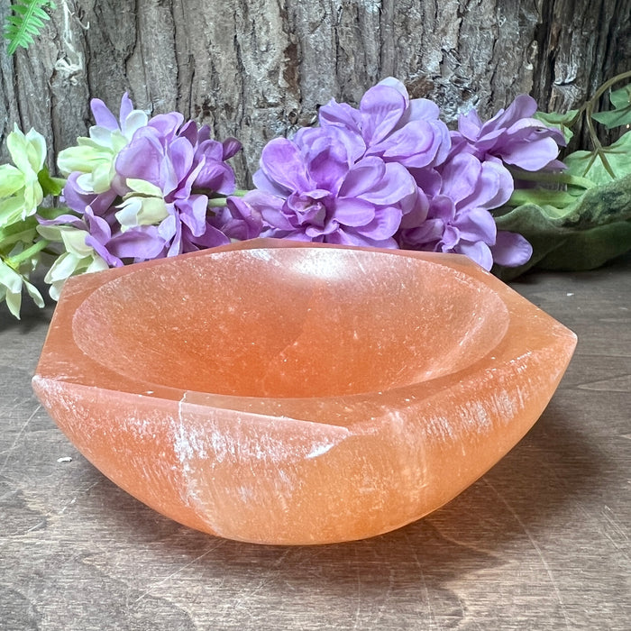 Peach Selenite Hexagon Bowl