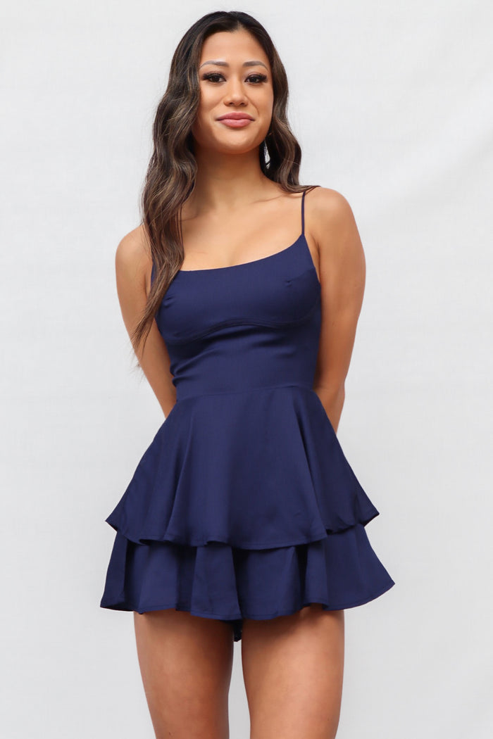 Petal Playsuit - Navy - Runway Goddess