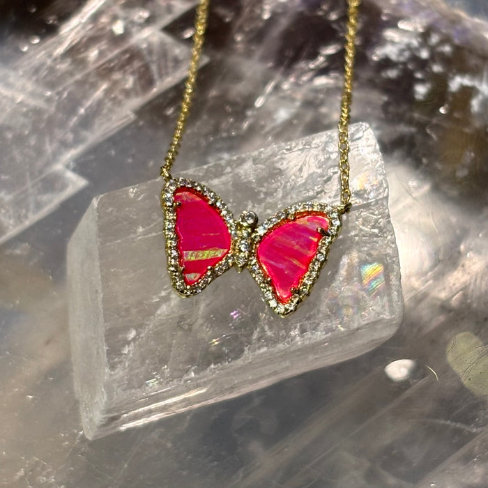 Pink Opal Butterfly Pendant on Gold Vermeil Chain