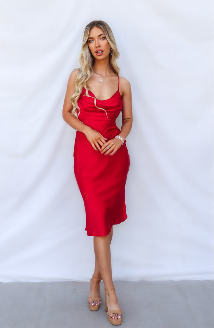 Presley Midi Dress - Red - Runway Goddess