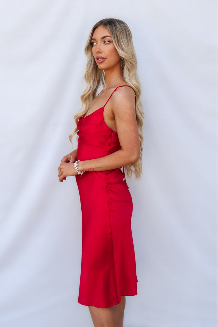 Presley Midi Dress - Red - Runway Goddess
