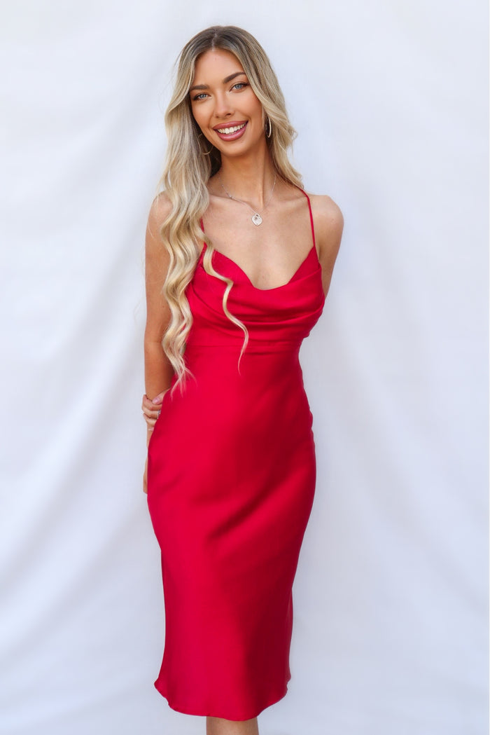 Presley Midi Dress - Red - Runway Goddess