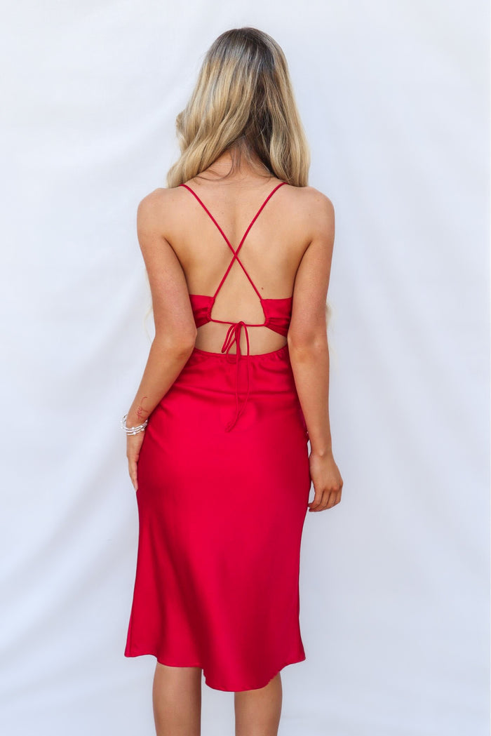Presley Midi Dress - Red - Runway Goddess