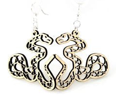 Coiled rattlesnake earrings with rattle detail, eco-friendly jewelry made in USA