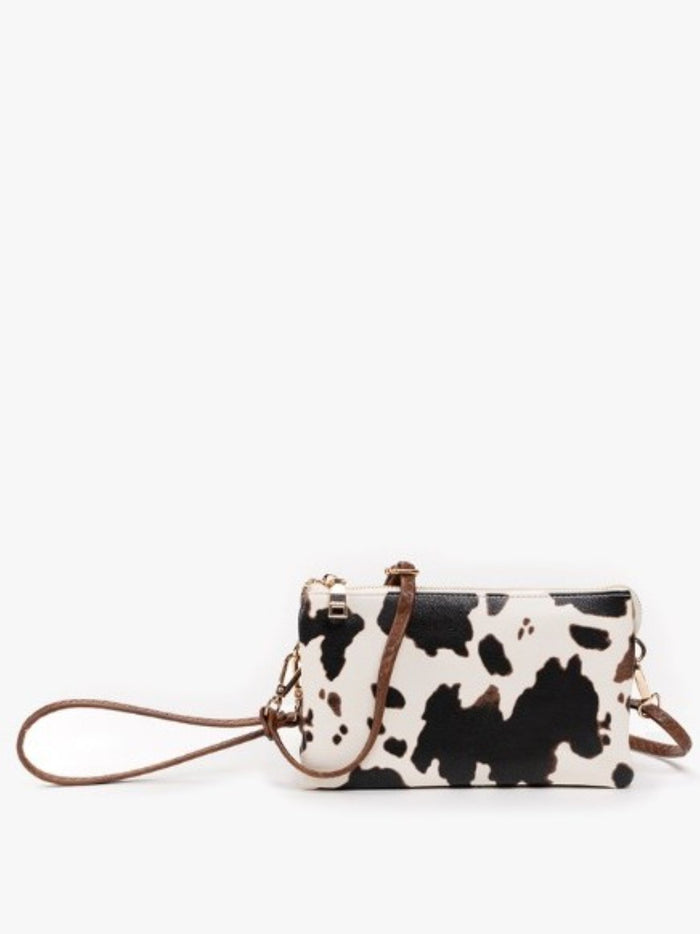 Riley Cow Print Crossbody, White