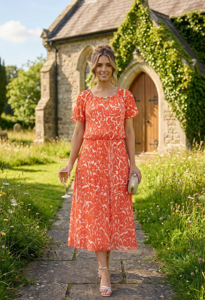 Rofari Plisse Pleated Midi Dress