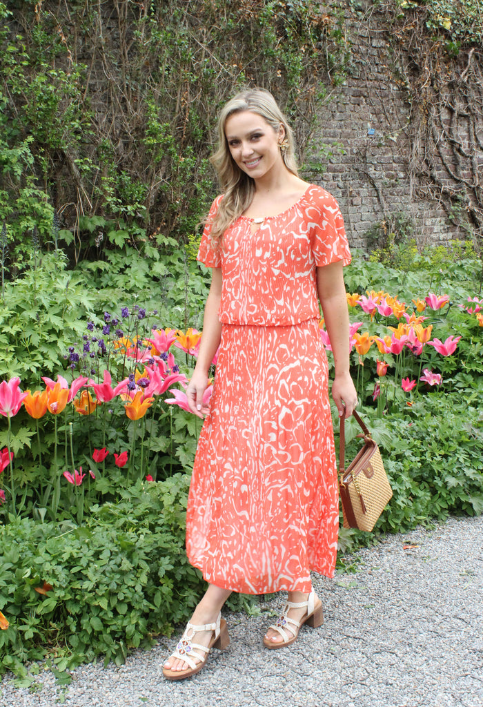 Rofari Plisse Pleated Midi Dress