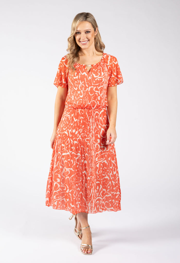 Rofari Plisse Pleated Midi Dress
