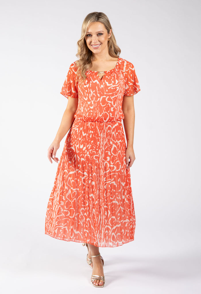 Rofari Plisse Pleated Midi Dress
