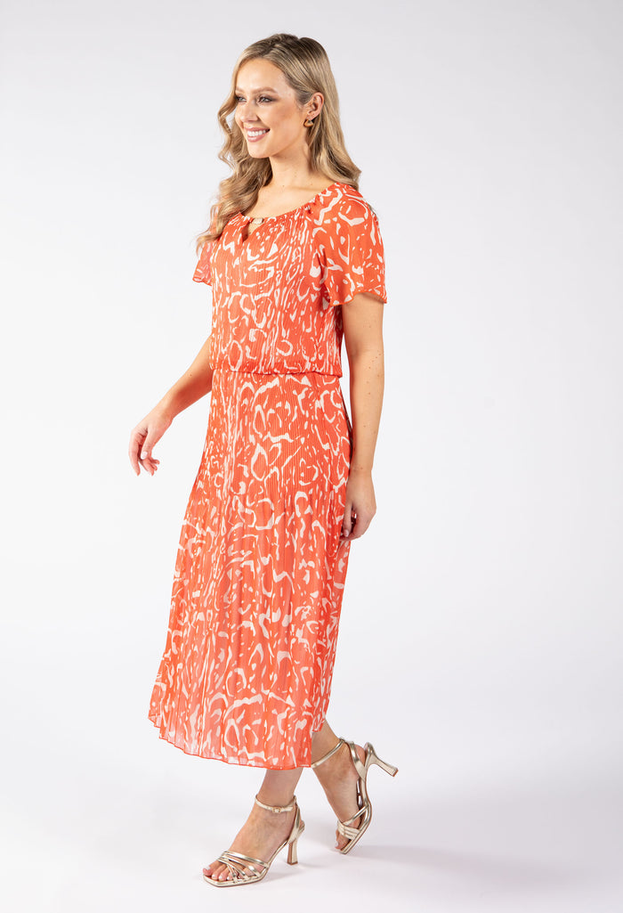 Rofari Plisse Pleated Midi Dress