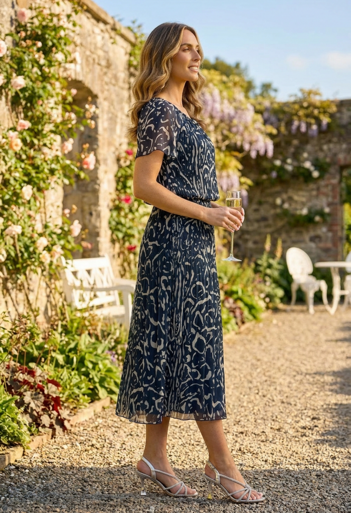 Rofari Plisse Pleated Midi Dress