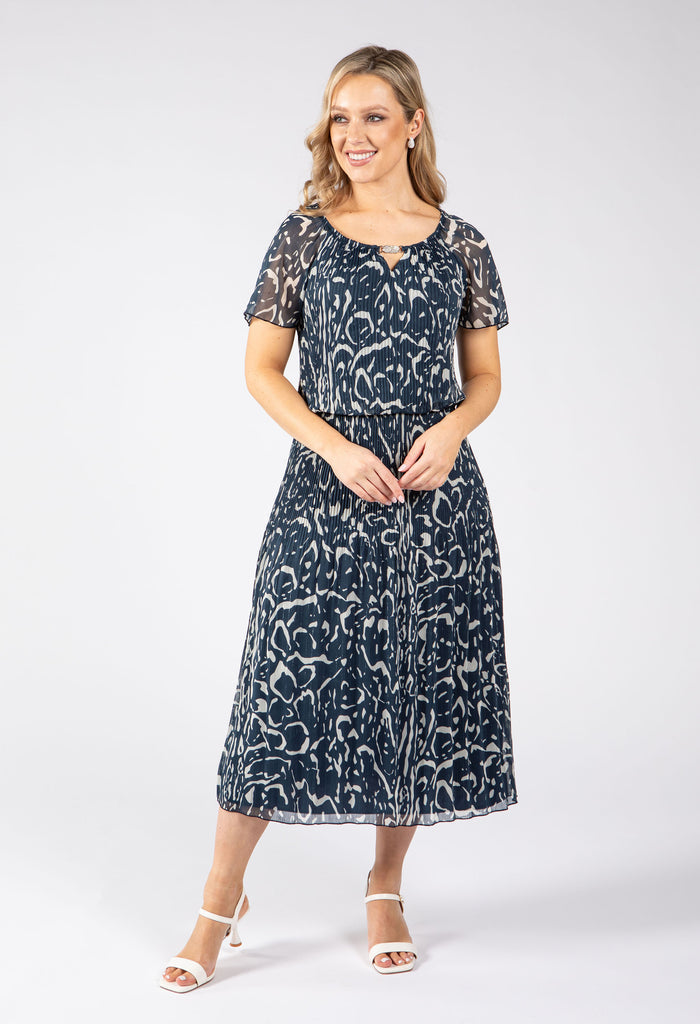 Rofari Plisse Pleated Midi Dress