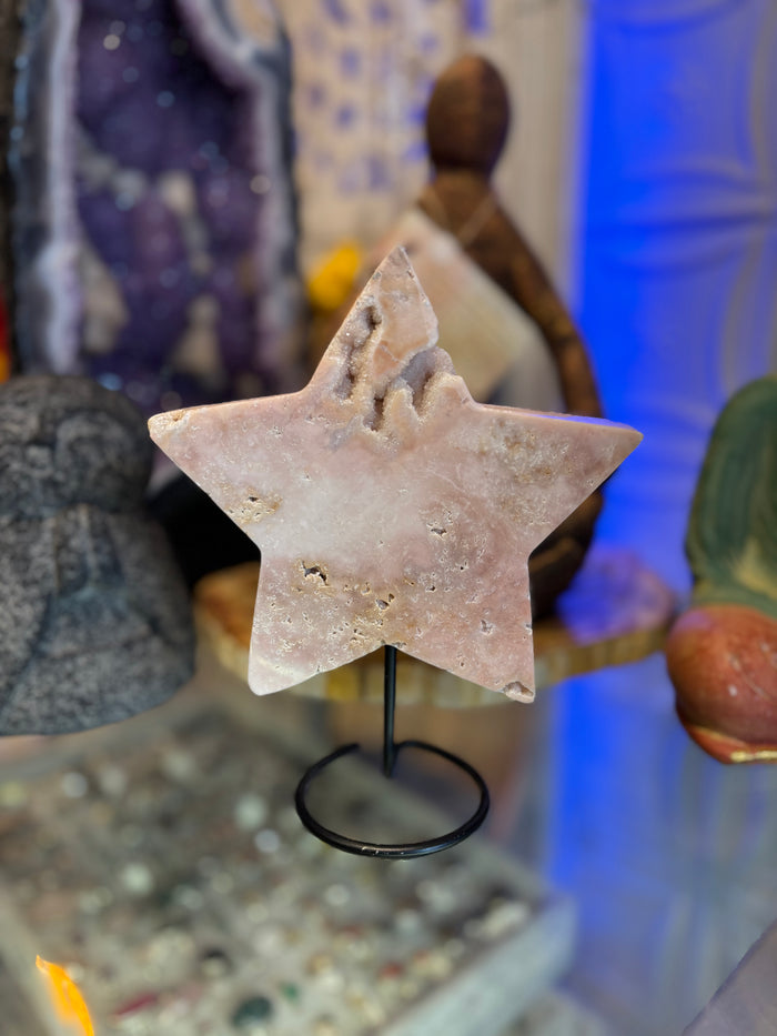 Rose Amethyst Star on Metal Stand