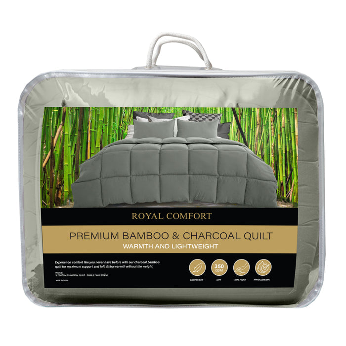 Royal Comfort 350GSM Bamboo Quilt Luxury Bedding Duvet All Seasons - KING SIZE - Charcoal
