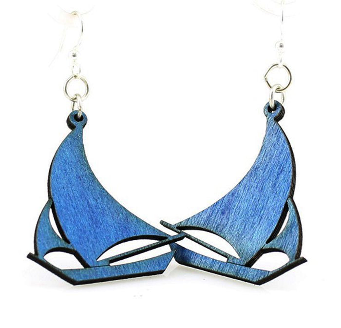 Sailboat earrings with mast and sails, eco-friendly laser-cut jewelry made in USA