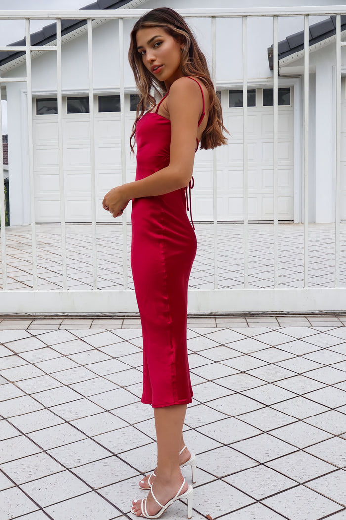 Saskia Satin Midi Dress - Wine - Runway Goddess