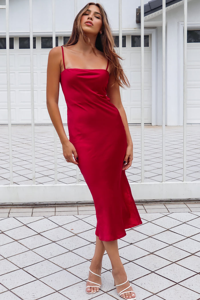 Saskia Satin Midi Dress - Wine - Runway Goddess