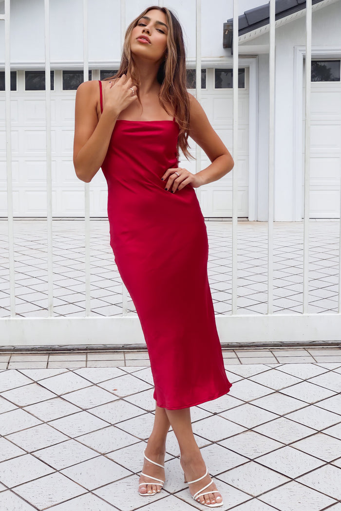 Saskia Satin Midi Dress - Wine - Runway Goddess