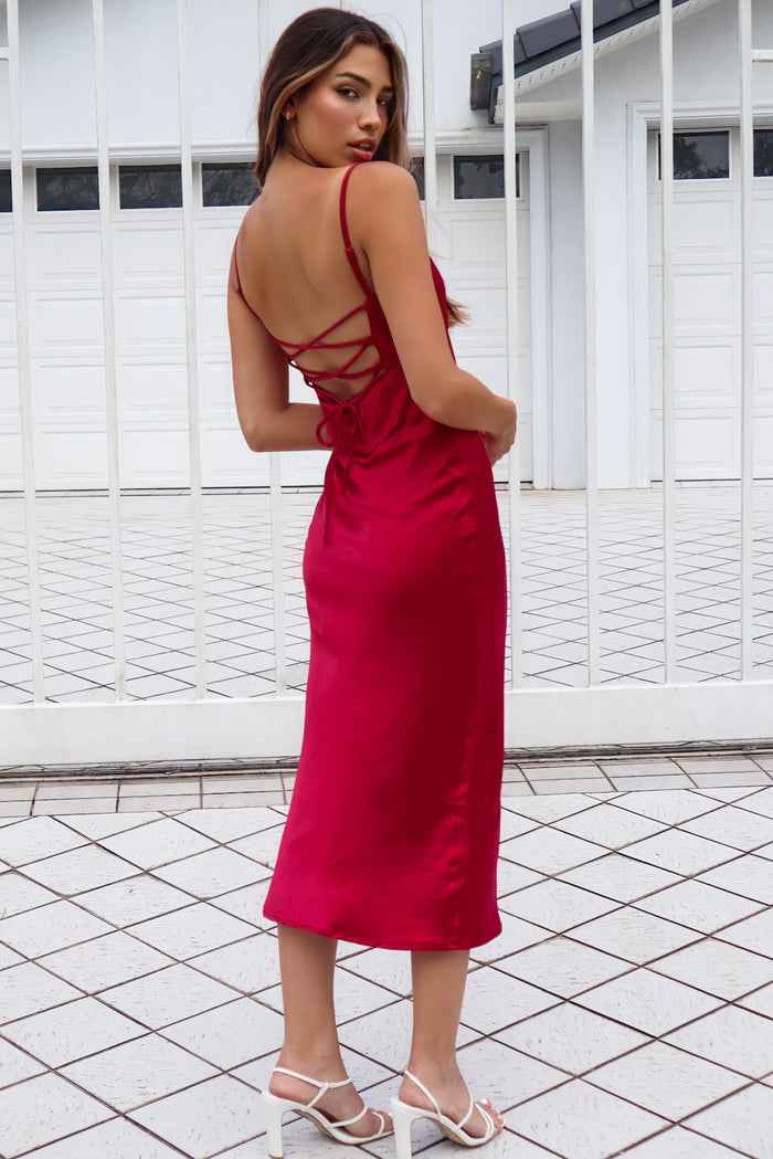 Saskia Satin Midi Dress - Wine - Runway Goddess