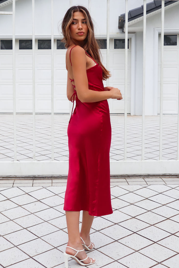 Saskia Satin Midi Dress - Wine - Runway Goddess