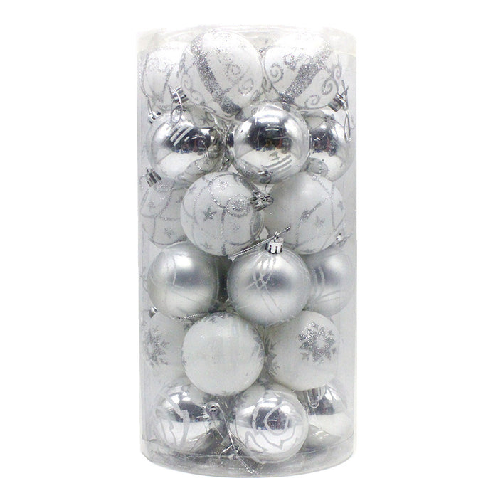 Silver 30-Piece 6cm Electroplated Christmas Baubles - Hand-Painted Tree Ornaments
