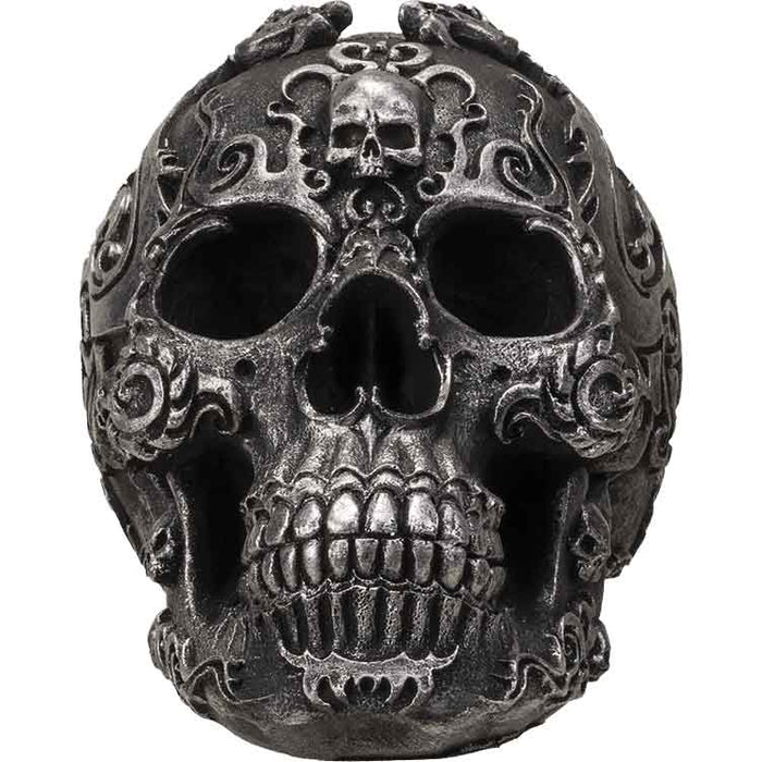 Silver Gothic Skull Statue
