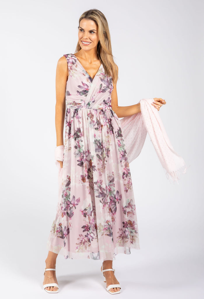 Sleeveless Floral Mesh Dress
