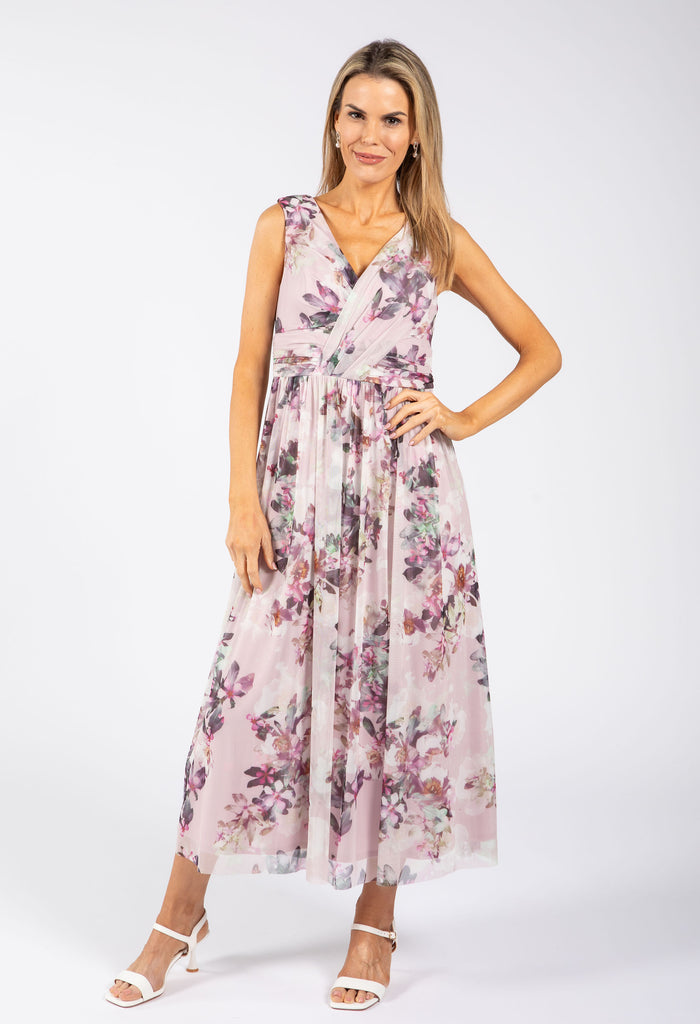 Sleeveless Floral Mesh Dress