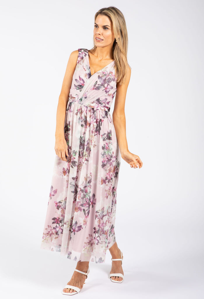 Sleeveless Floral Mesh Dress