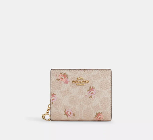 Snap Wallet In Signature Canvas With Floral Print