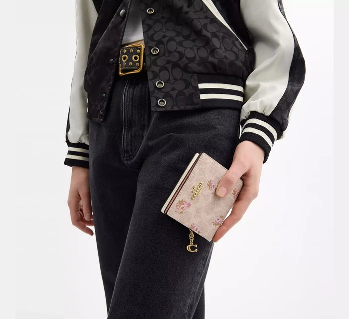 Snap Wallet In Signature Canvas With Floral Print