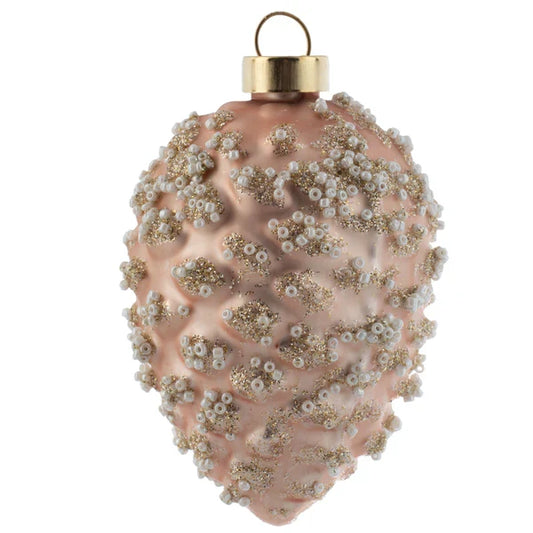 Snow Beaded Small Glass Pinecone Ornament