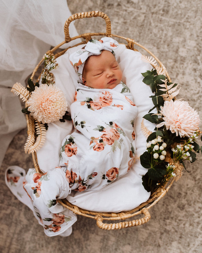 Snuggle Hunny Baby Jersey Wrap & Topknot Set - Rosebud