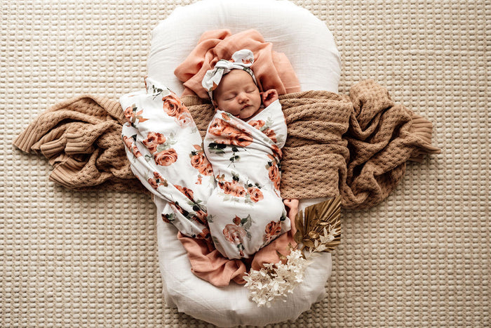 Snuggle Hunny Baby Jersey Wrap & Topknot Set - Rosebud