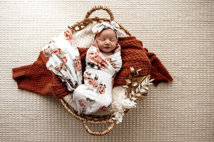 Snuggle Hunny Baby Jersey Wrap & Topknot Set - Rosebud